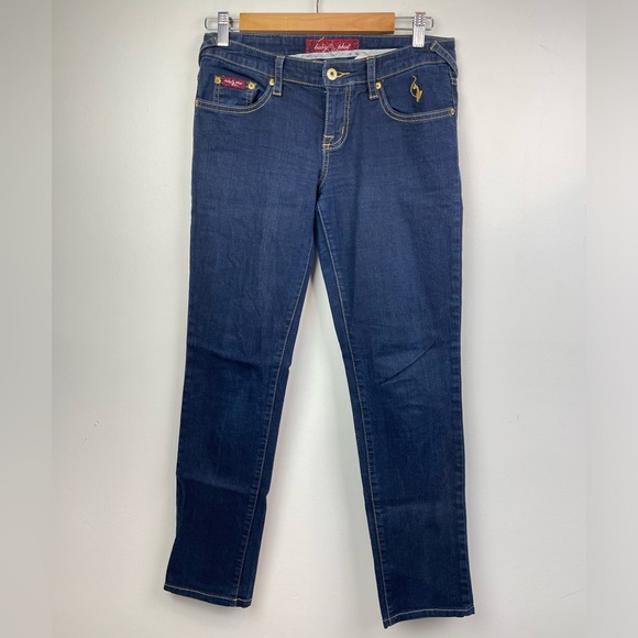 Baby Phat Jeans Dark Wash Low Rise Cat Logo Embroidery Skinny Y2K - Picture 2 of 15